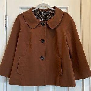 Kasper Sportswear Brown Jacket with Tortoise Buttons and Leopard Lining sz.10